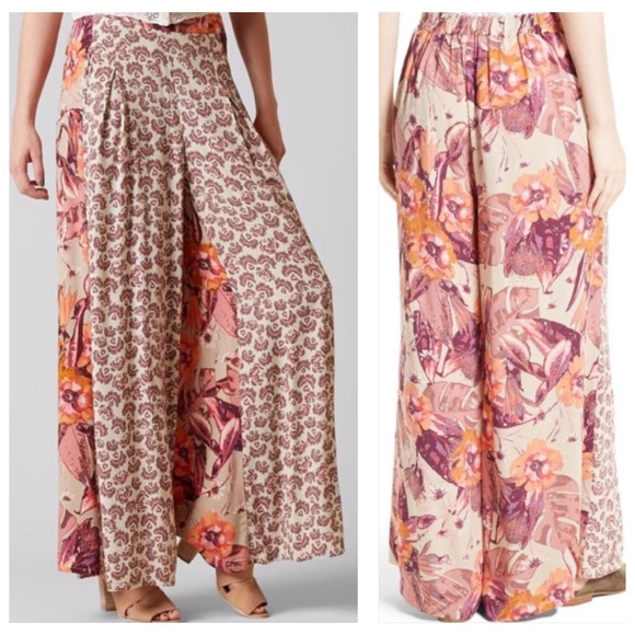 Free People Pants - FREE PEOPLE / floral wide leg boho pull on pants